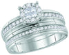 14kt White Gold His & Hers Diamond Cluster Matching Bridal Wedding Ring Band Set 5/8 Cttw