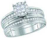 14kt White Gold His & Hers Diamond Cluster Matching Bridal Wedding Ring Band Set 5/8 Cttw