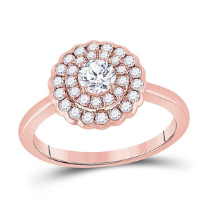 14kt Rose Gold Womens Round Diamond Double Halo Bridal Wedding Engagement Ring 3/4 Cttw