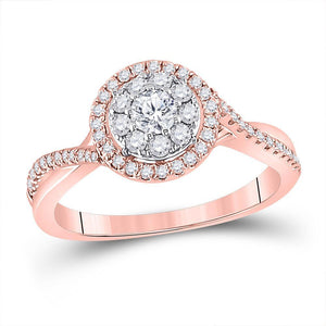 14kt Rose Gold Womens Round Diamond Fashion Cluster Halo Ring 1/2 Cttw