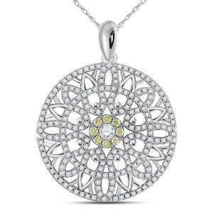 14kt White Gold Womens Round Diamond Mandala Circle Pendant 1.00 Cttw
