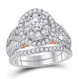 14kt Two-tone Gold Womens Round Diamond Bridal Wedding Engagement Ring Band Set 1-1/2 Cttw (Certified)