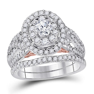 14kt Two-tone Gold Womens Round Diamond Bridal Wedding Engagement Ring Band Set 1-1/2 Cttw (Certified)