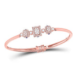 14kt Rose Gold Womens Round Diamond Cluster Fashion 3-stone Bangle 7/8 Cttw