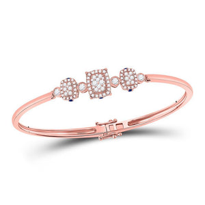 14kt Rose Gold Womens Round Diamond Cluster Fashion 3-stone Bangle 7/8 Cttw