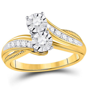 14kt Yellow Gold Womens Round Diamond 2-stone Bridal Wedding Engagement Ring 1/2 Cttw (Certified)