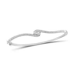 14kt White Gold Womens Round Diamond Bypass 2-stone Bracelet 3/4 Cttw (Certified)
