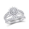 14kt Rose Gold Womens Round Diamond Bridal Wedding Engagement Ring Band Set 1-1/2 Cttw