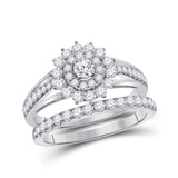 14kt Rose Gold Womens Round Diamond Bridal Wedding Engagement Ring Band Set 1-1/2 Cttw