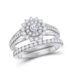 14kt Rose Gold Womens Round Diamond Bridal Wedding Engagement Ring Band Set 1-1/2 Cttw