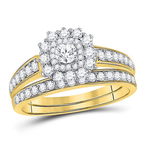 14kt Yellow Gold Womens Round Diamond Bridal Wedding Engagement Ring Band Set 1.00 Cttw (Certified)