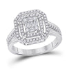 14kt White Gold Womens Baguette Diamond Fashion Emerald Halo Ring 1/2 Cttw