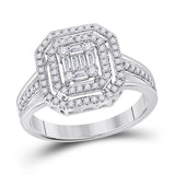 14kt White Gold Womens Baguette Diamond Fashion Emerald Halo Ring 1/2 Cttw