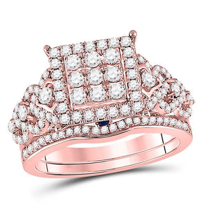 14kt Rose Gold Womens Round Diamond Bridal Wedding Engagement Ring Band Set 1.00 Cttw