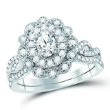 14kt White Gold Womens Oval Diamond Twist Bridal Wedding Engagement Ring Band Set 1.00 Cttw (Certified)