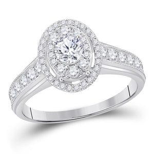 14kt White Gold Womens Round Diamond Oval Bridal Wedding Engagement Ring 1.00 Cttw (Certified)