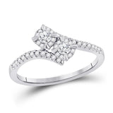 14kt White Gold Womens Round Diamond 2-stone Bridal Wedding Engagement Ring 1/3 Cttw