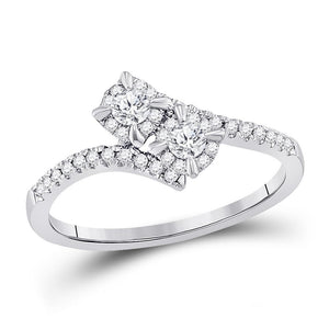 14kt White Gold Womens Round Diamond 2-stone Bridal Wedding Engagement Ring 1/3 Cttw