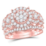 14kt Rose Gold Womens Round Diamond Bridal Wedding Engagement Ring Band Set 2.00 Cttw