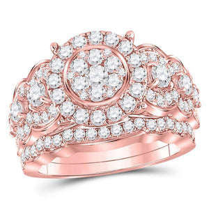 14kt Rose Gold Womens Round Diamond Bridal Wedding Engagement Ring Band Set 2.00 Cttw