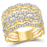 14kt Yellow Gold Womens Round Diamond Modern Geometric Band Ring 1-1/3 Cttw