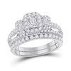 14kt White Gold Womens Emerald Diamond Bridal Wedding Engagement Ring Band Set 1-1/2 Cttw (Certified)
