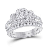 14kt White Gold Womens Emerald Diamond Bridal Wedding Engagement Ring Band Set 1-1/2 Cttw (Certified)