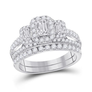 14kt White Gold Womens Emerald Diamond Bridal Wedding Engagement Ring Band Set 1-1/2 Cttw (Certified)