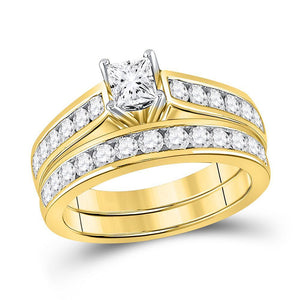 14kt Yellow Gold Womens Princess Diamond Bridal Wedding Engagement Ring Band Set 1-1/2 Cttw (Certified)