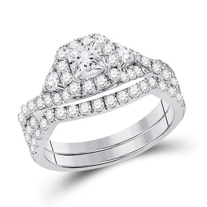 14kt White Gold Womens Princess Diamond Bridal Wedding Engagement Ring Band Set 1-3/4 Cttw (Certified)