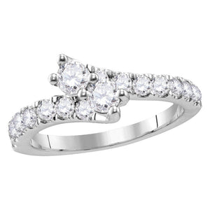 14kt White Gold Womens Round Diamond 2-stone Bridal Wedding Engagement Ring 1.00 Cttw (Certified)