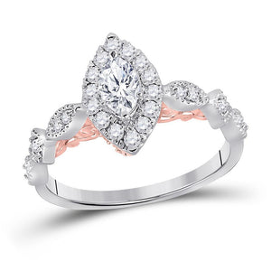 14kt Two-tone Gold Womens Marquise Diamond Solitaire Bridal Wedding Engagement Ring 3/4 Cttw (Certified)