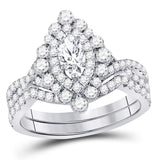 14kt White Gold Womens Marquise Diamond Bridal Wedding Engagement Ring Band Set 2.00 Cttw  (Certified)