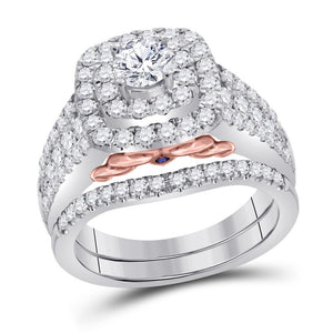 14kt Two-tone Gold Womens Round Diamond Bridal Wedding Engagement Ring Band Set 1-1/2 Cttw (Certified)