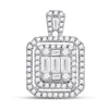14kt White Gold Womens Baguette Diamond Cocktail Cluster Pendant 1.00 Cttw