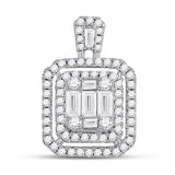 14kt White Gold Womens Baguette Diamond Cocktail Cluster Pendant 1.00 Cttw