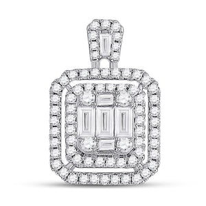 14kt White Gold Womens Baguette Diamond Cocktail Cluster Pendant 1.00 Cttw
