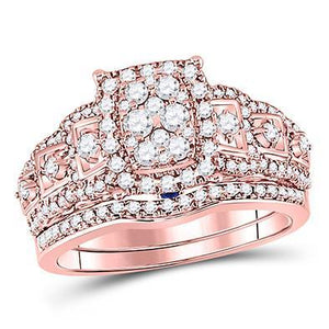 14kt Rose Gold Womens Round Diamond Bridal Wedding Engagement Ring Band Set 1.00 Cttw