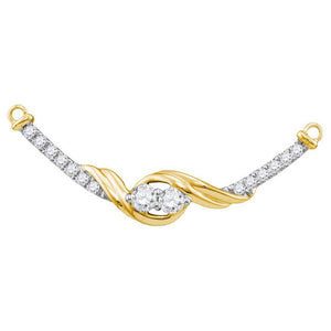 14kt Yellow Gold Womens Round Diamond Bar 2-stone Necklace 1/3 Cttw
