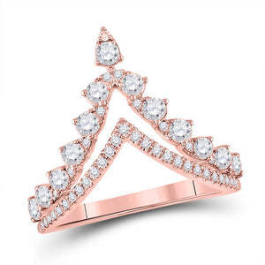 14kt Rose Gold Womens Round Diamond Modern V-Shaped Band Ring 3/4 Cttw