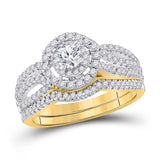 14kt Yellow Gold Womens Round Diamond Bridal Wedding Engagement Ring Band Set 1.00 Cttw (Certified)