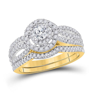 14kt Yellow Gold Womens Round Diamond Bridal Wedding Engagement Ring Band Set 1.00 Cttw (Certified)