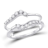 14kt White Gold Womens Round Diamond Journey Wrap Ring Guard Enhancer 1/3 Cttw