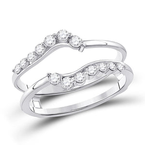 14kt White Gold Womens Round Diamond Journey Wrap Ring Guard Enhancer 1/3 Cttw