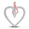 14kt White Gold Womens Round Diamond 2-stone Heart Pendant 1/4 Cttw