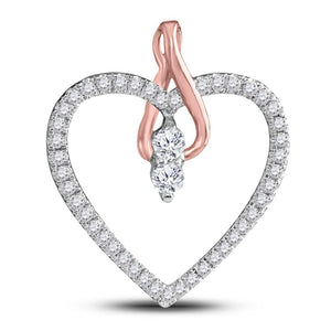 14kt White Gold Womens Round Diamond 2-stone Heart Pendant 1/4 Cttw