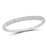 14kt White Gold Womens Round Diamond Flower Cluster Bangle Bracelet 3.00 Cttw