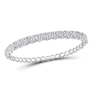 14kt White Gold Womens Round Diamond Flower Cluster Bangle Bracelet 3.00 Cttw