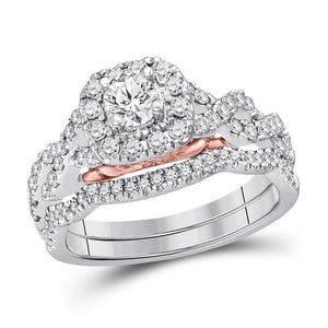 14kt Two-tone Gold Womens Round Diamond Bridal Wedding Engagement Ring Band Set 1.00 Cttw (Certified)