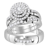 14kt White Gold His Hers Round Diamond Solitaire Matching Bridal Wedding Ring Band Set 1.00 Cttw